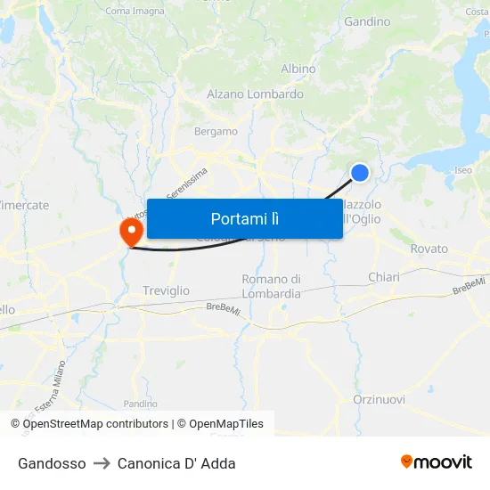 Gandosso to Canonica D' Adda map