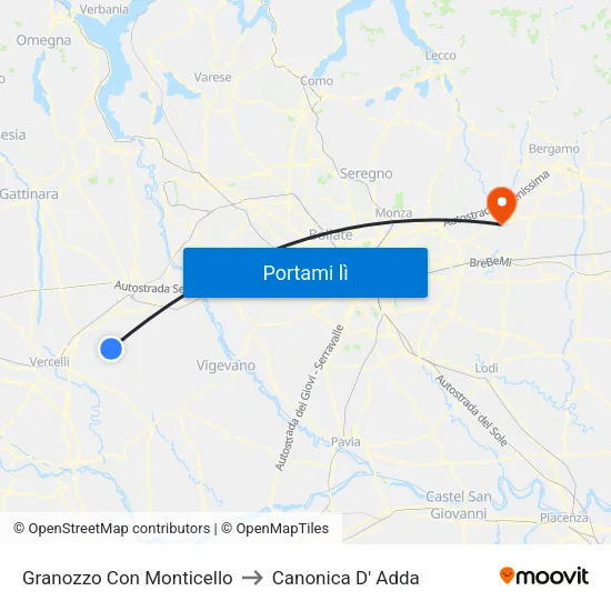 Granozzo Con Monticello to Canonica D' Adda map