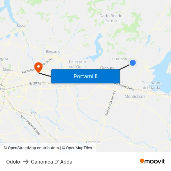 Odolo to Canonica D' Adda map