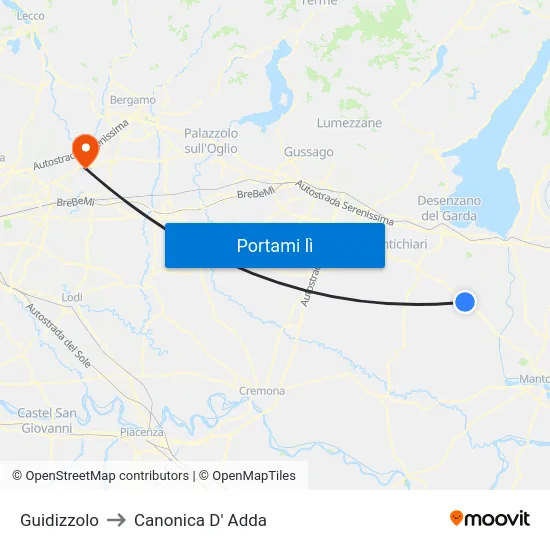 Guidizzolo to Canonica D' Adda map