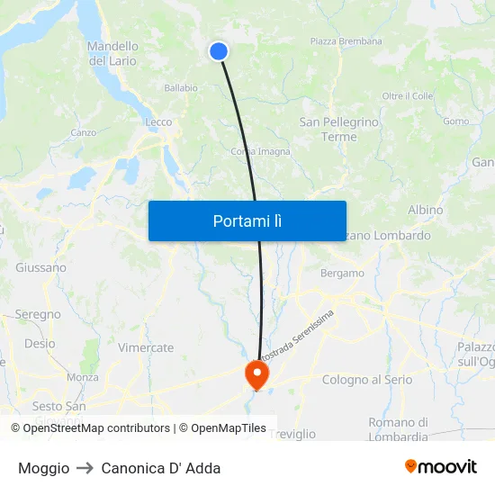 Moggio to Canonica D' Adda map