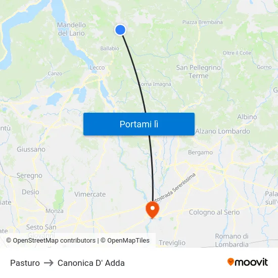 Pasturo to Canonica D' Adda map