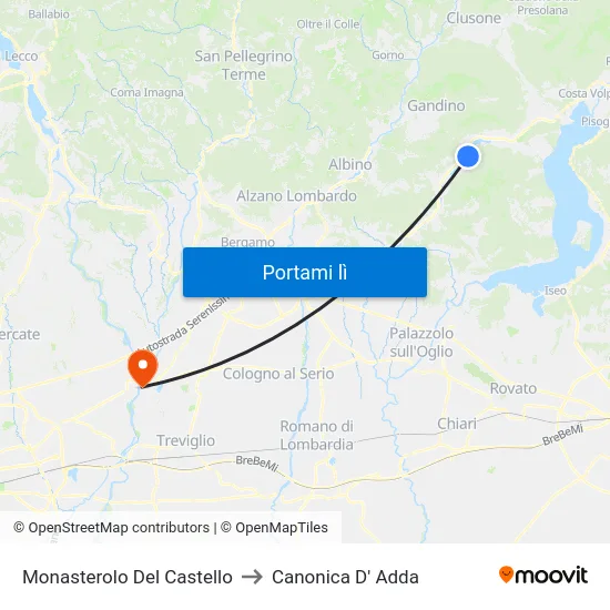 Monasterolo Del Castello to Canonica D' Adda map