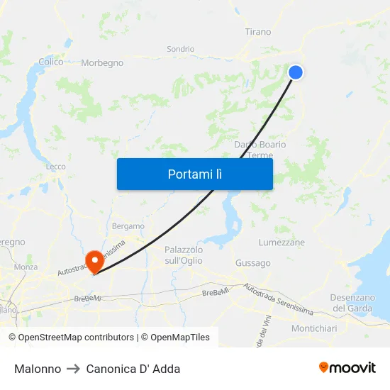 Malonno to Canonica D' Adda map