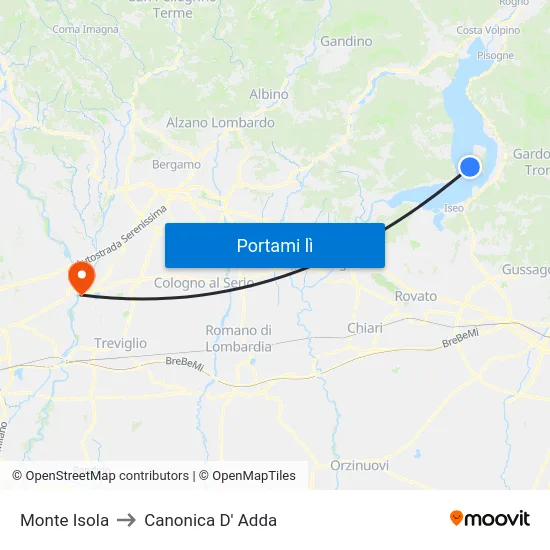 Monte Isola to Canonica D' Adda map