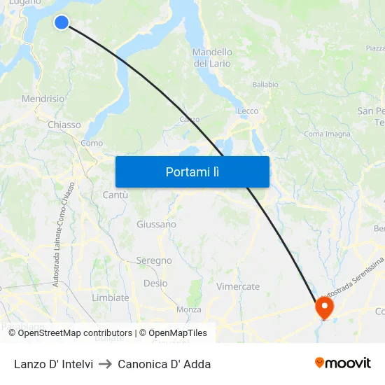 Lanzo D' Intelvi to Canonica D' Adda map