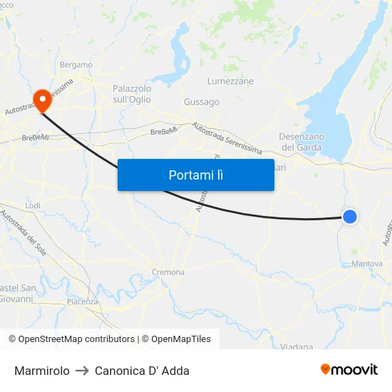 Marmirolo to Canonica D' Adda map