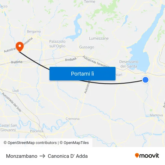 Monzambano to Canonica D' Adda map