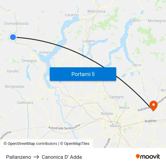 Pallanzeno to Canonica D' Adda map