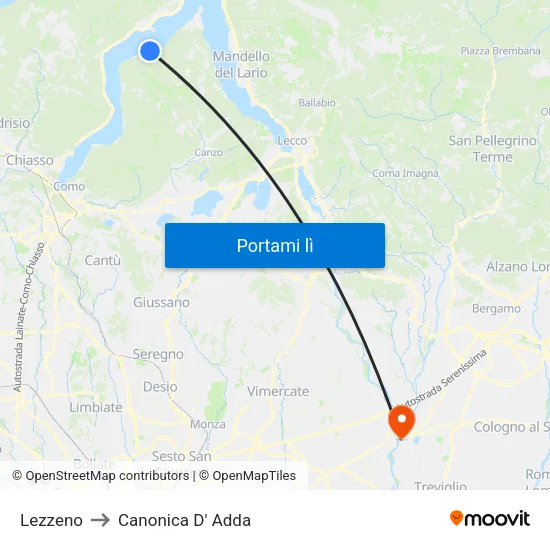 Lezzeno to Canonica D' Adda map
