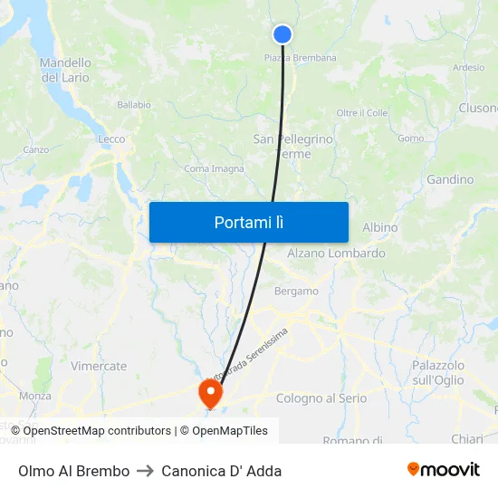 Olmo Al Brembo to Canonica D' Adda map