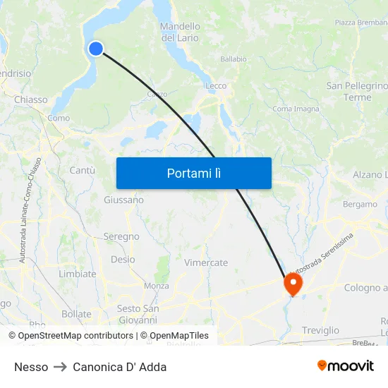 Nesso to Canonica D' Adda map