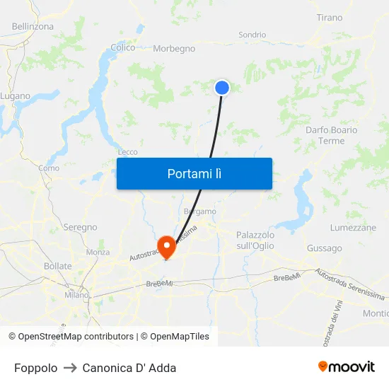 Foppolo to Canonica D' Adda map