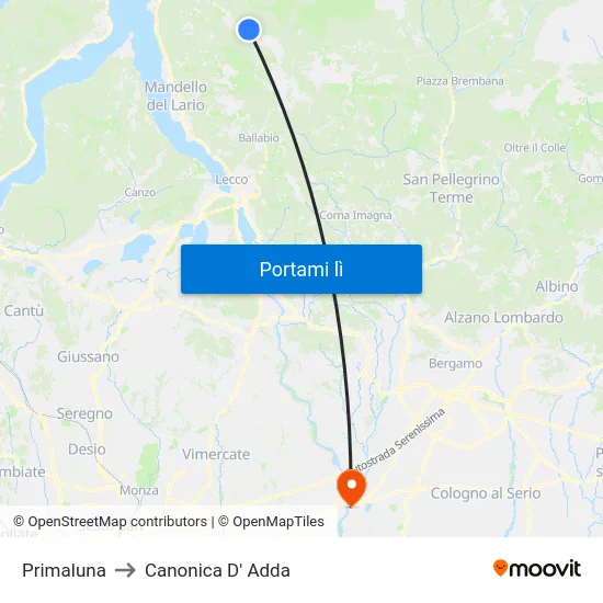Primaluna to Canonica D' Adda map