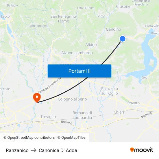Ranzanico to Canonica D' Adda map