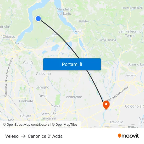 Veleso to Canonica D' Adda map