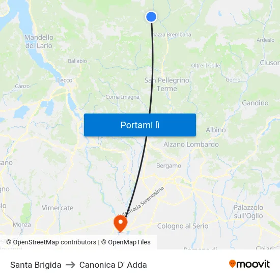 Santa Brigida to Canonica D' Adda map