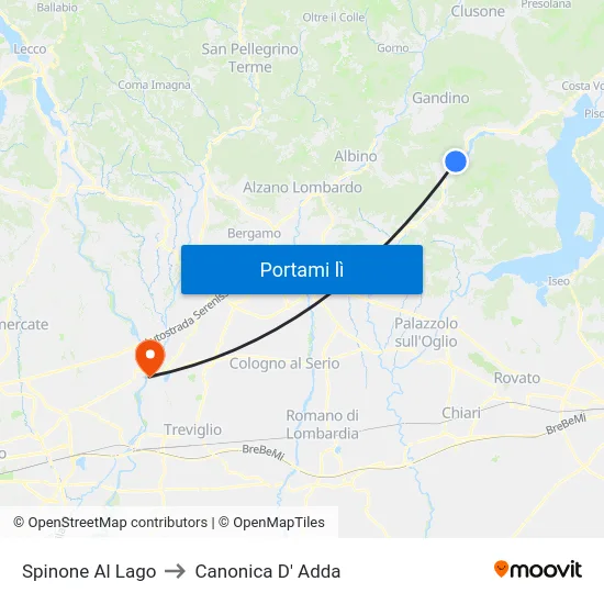 Spinone Al Lago to Canonica D' Adda map