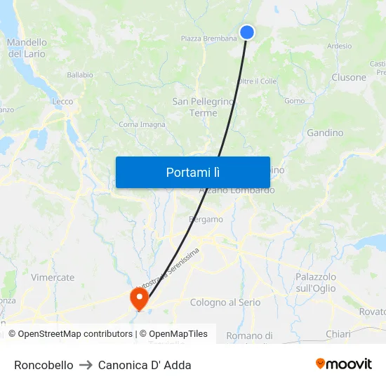 Roncobello to Canonica D' Adda map