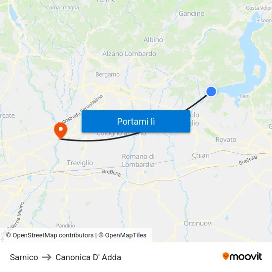 Sarnico to Canonica D' Adda map