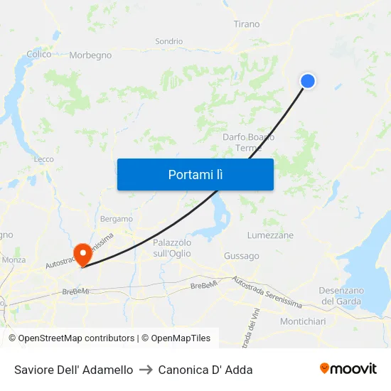 Saviore Dell' Adamello to Canonica D' Adda map