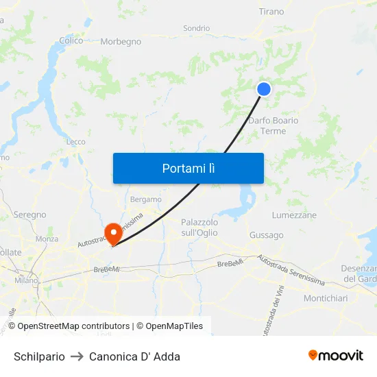 Schilpario to Canonica D' Adda map