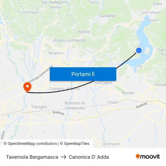 Tavernola Bergamasca to Canonica D' Adda map