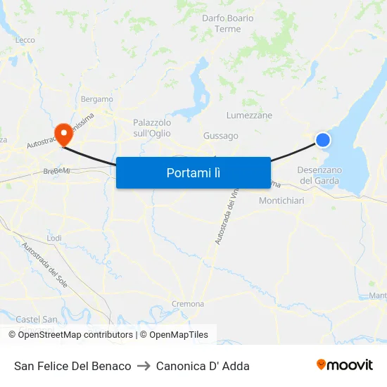 San Felice Del Benaco to Canonica D' Adda map