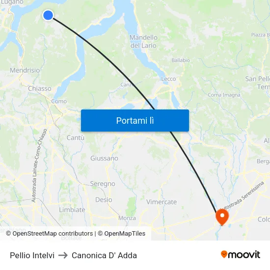 Pellio Intelvi to Canonica D' Adda map