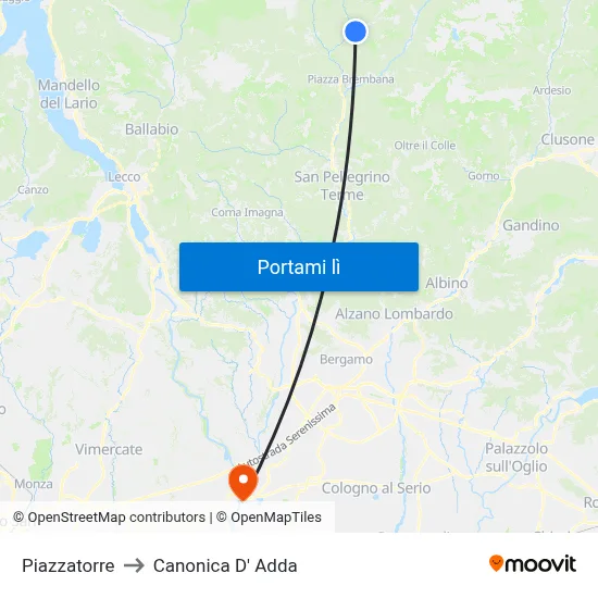 Piazzatorre to Canonica D' Adda map