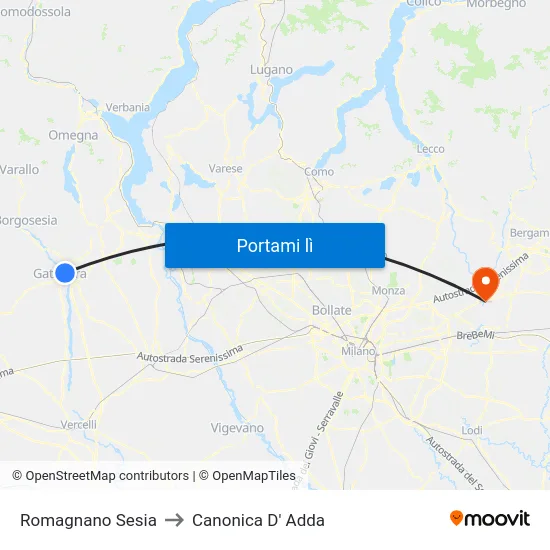 Romagnano Sesia to Canonica D' Adda map