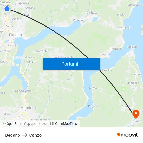 Bedano to Canzo map