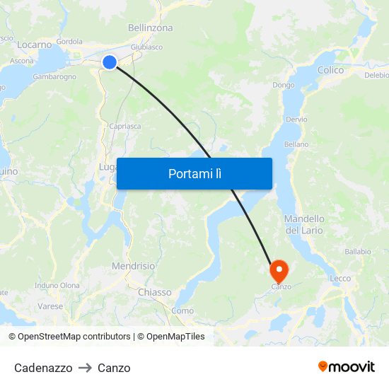 Cadenazzo to Canzo map