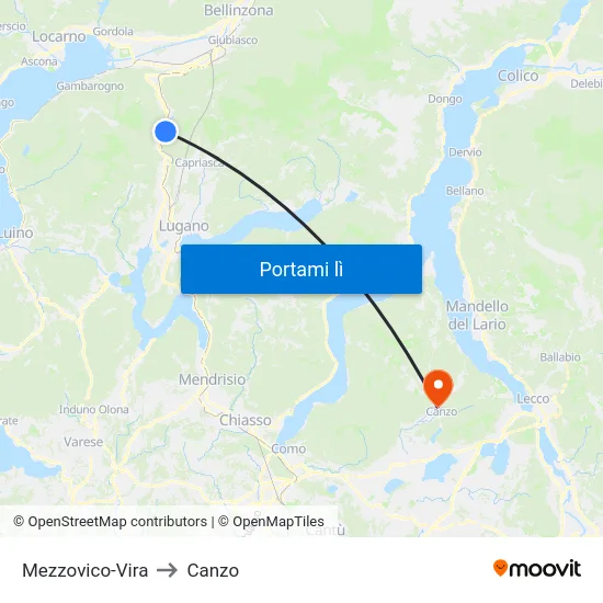 Mezzovico-Vira to Canzo map