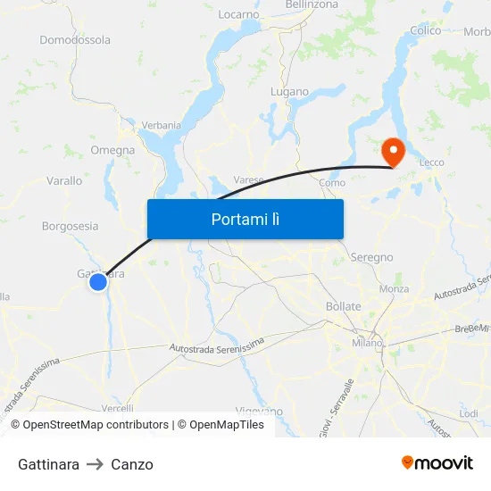 Gattinara to Canzo map