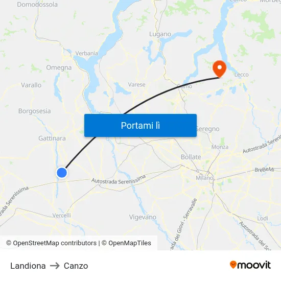 Landiona to Canzo map