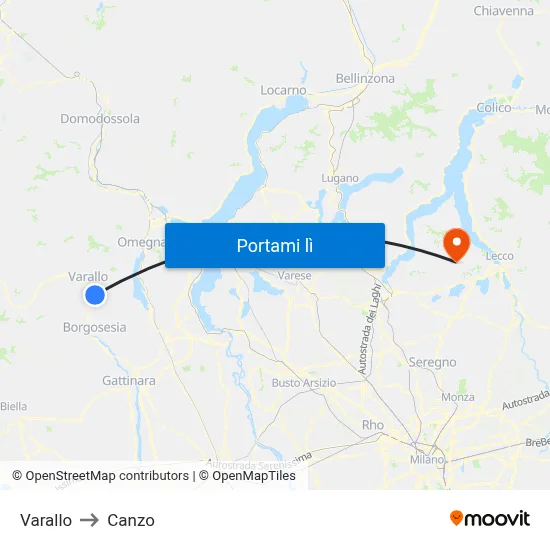 Varallo to Canzo map