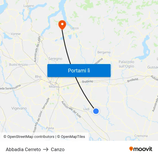 Abbadia Cerreto to Canzo map