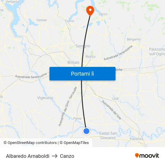 Albaredo Arnaboldi to Canzo map