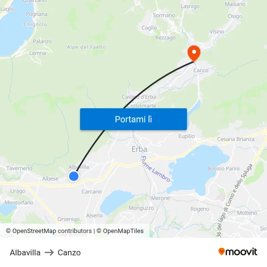 Albavilla to Canzo map