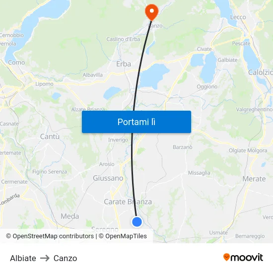 Albiate to Canzo map