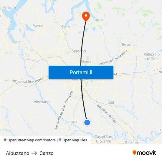 Albuzzano to Canzo map