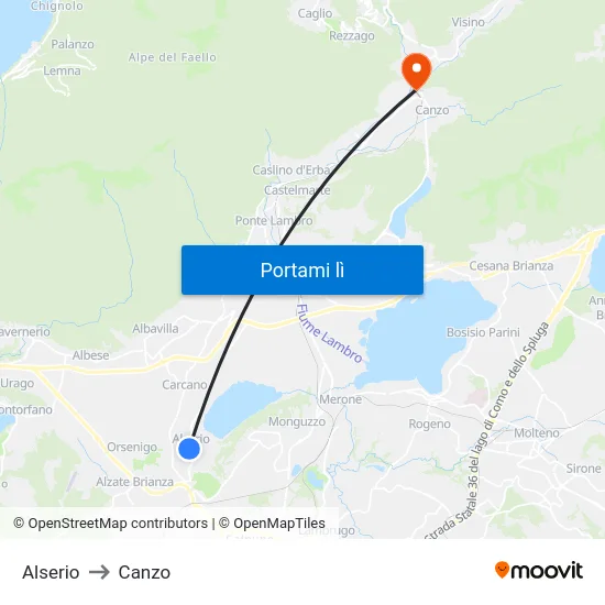 Alserio to Canzo map