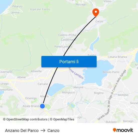 Anzano Del Parco to Canzo map