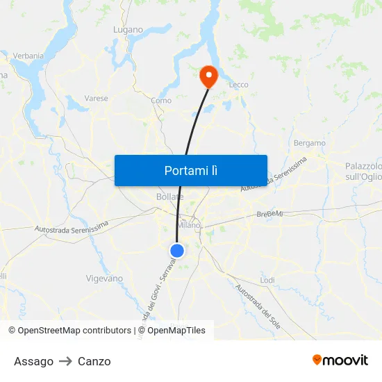 Assago to Canzo map