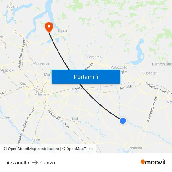 Azzanello to Canzo map