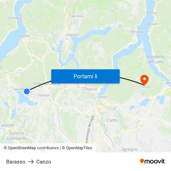 Barasso to Canzo map