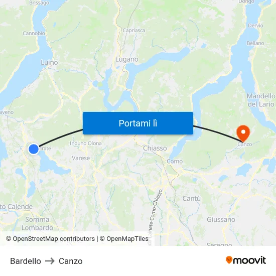 Bardello to Canzo map