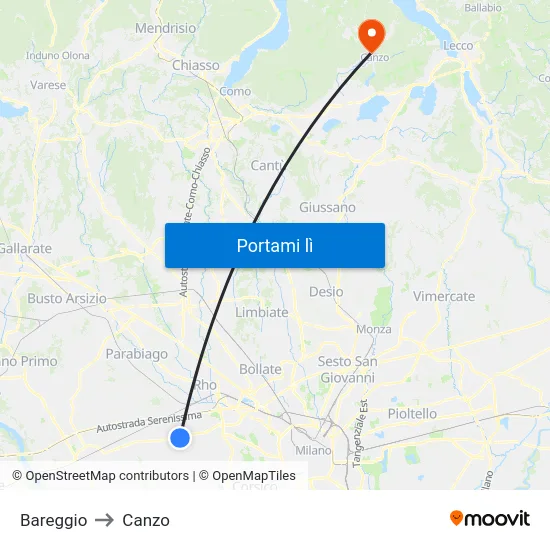 Bareggio to Canzo map