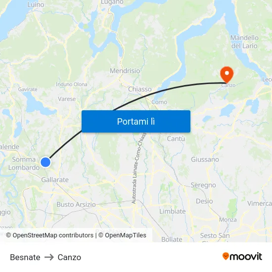 Besnate to Canzo map